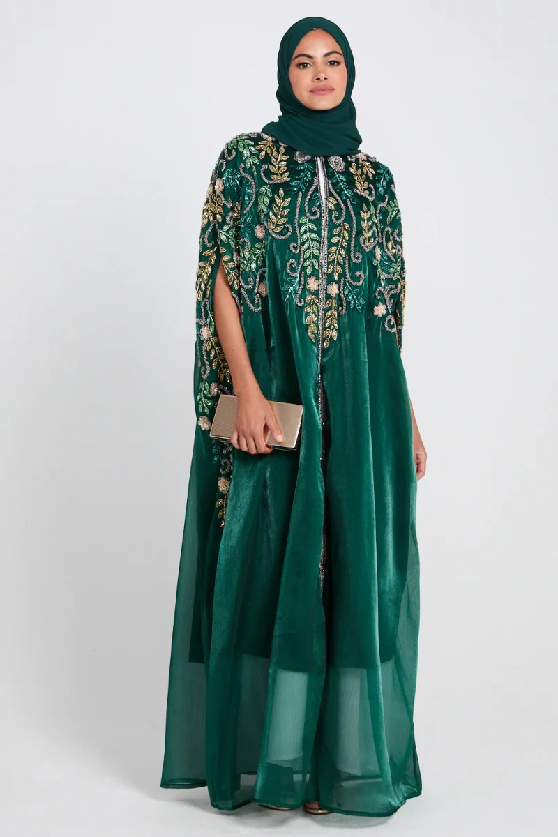 Luxury Bejewelled Cape Abayas - Emerald