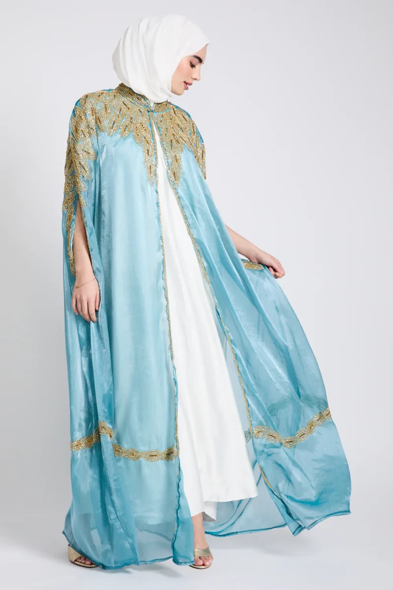 Luxury Motif Embellished Cape - Ocean Mist