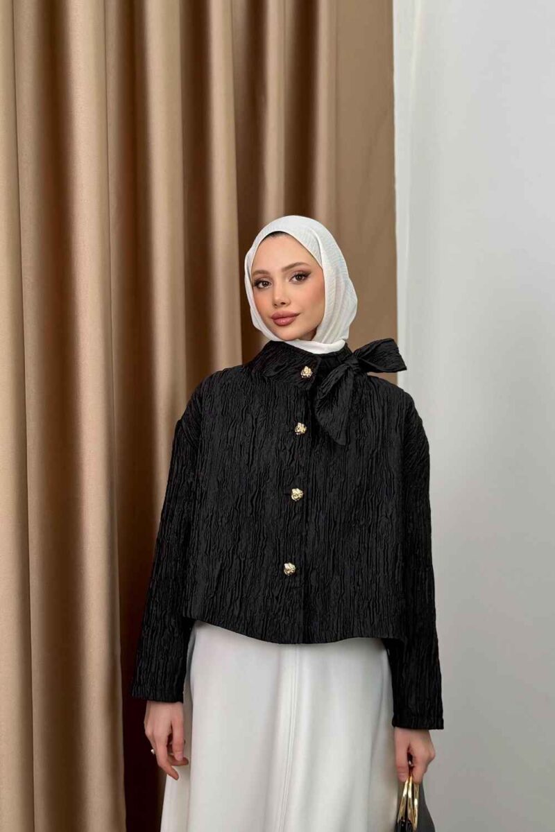 Gold Buttoned Jacquard Coat modest